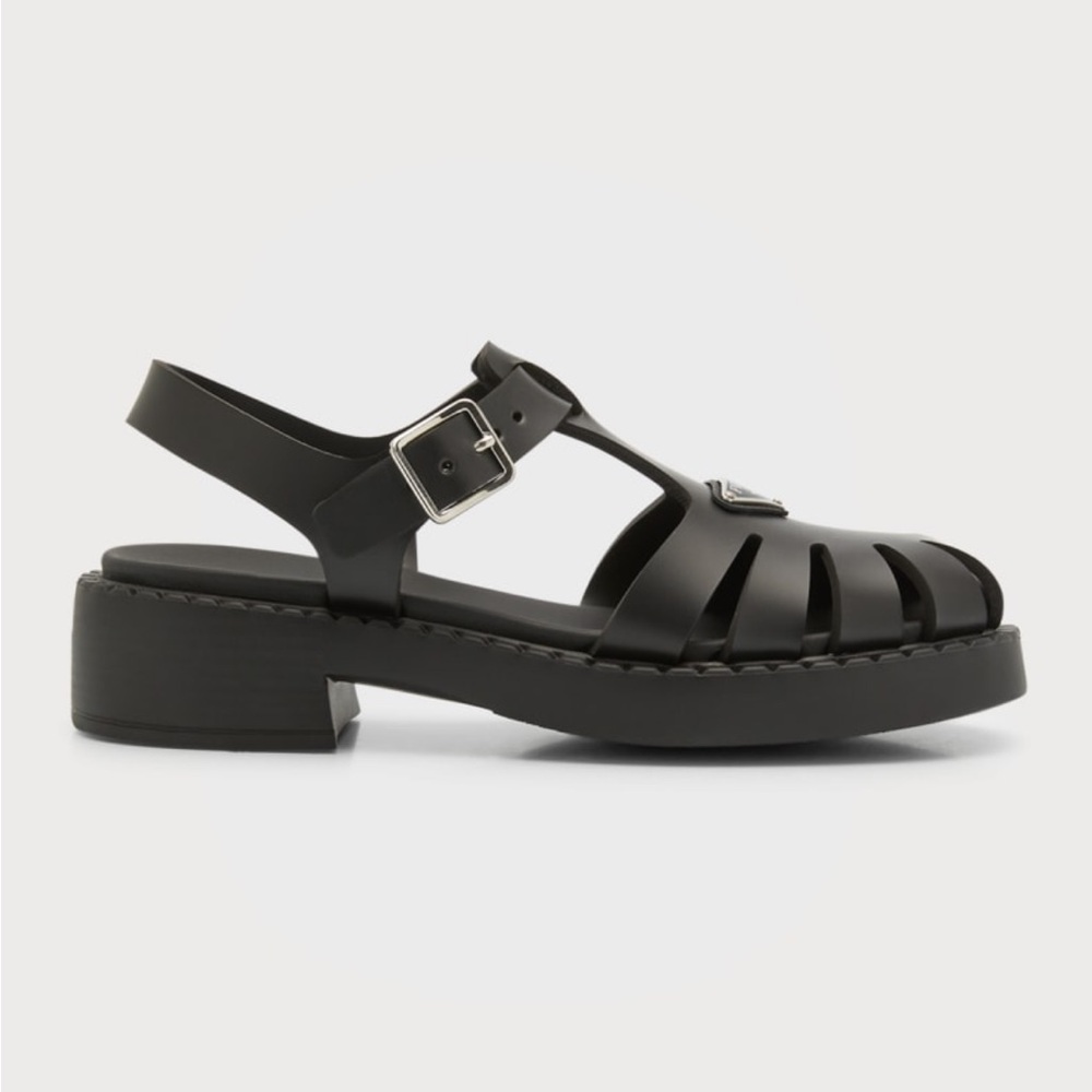 NWT Prada soft cage vinyl sandals in army green